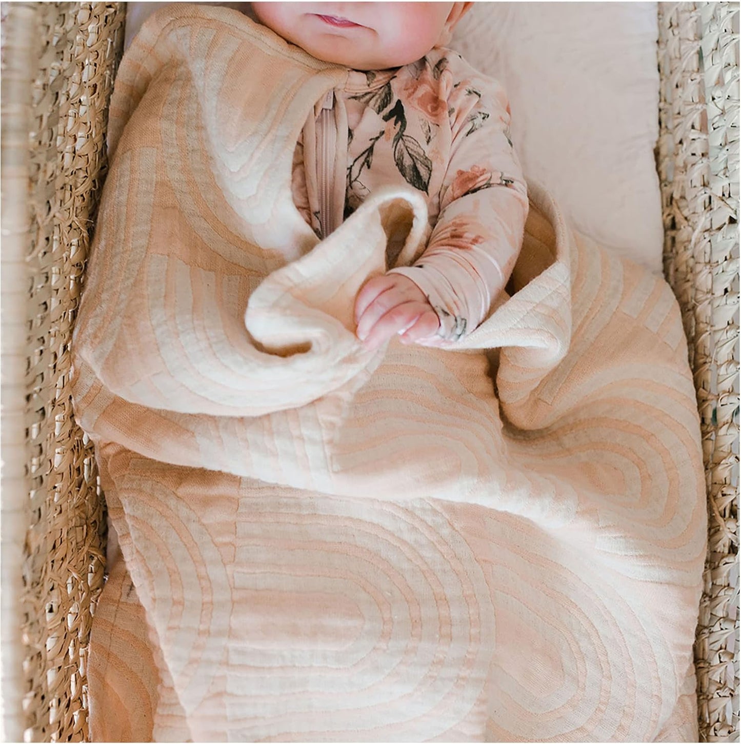 Crane Baby Blanket, Soft Cotton Jacquard Nursery and Stroller Blanket for Boys and Girls, Rainbow