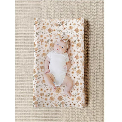 Konssy 2 Pack Stretchy Changing Pad Covers for Girl, Boy, Silky Soft Changing Table Cover, Breathable Baby Nursery Diaper Chang Pad Sheets (Toffee, Flourish)