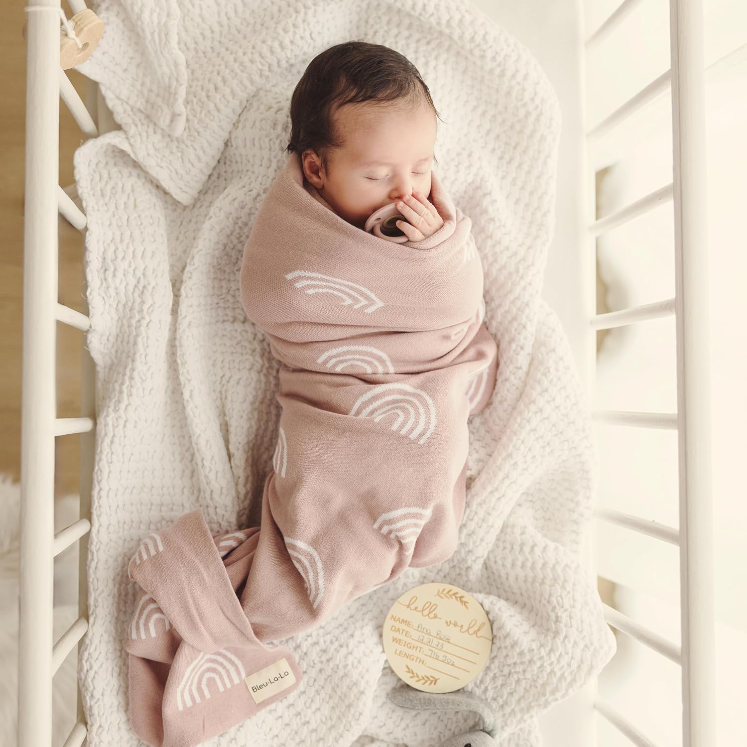 Knit Baby Swaddle Blanket for Girls - 100% Cotton Buttery Soft Cozy Receiving Swaddle Crib Stroller