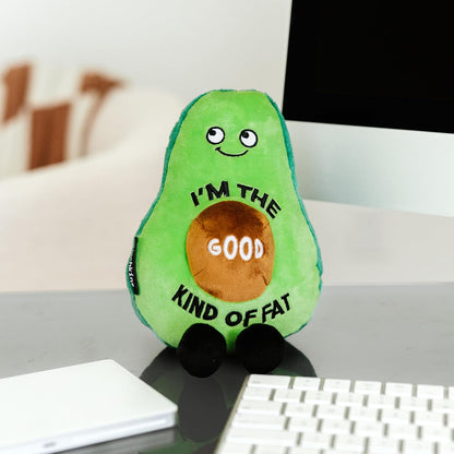 Avocado Foodie Plushie, Funny Pun Meme Gag Gift, White Elephant, Stocking Stuffer Present, Great for Emotional Support, Fun Desk Accessory, Weighted Base for Display