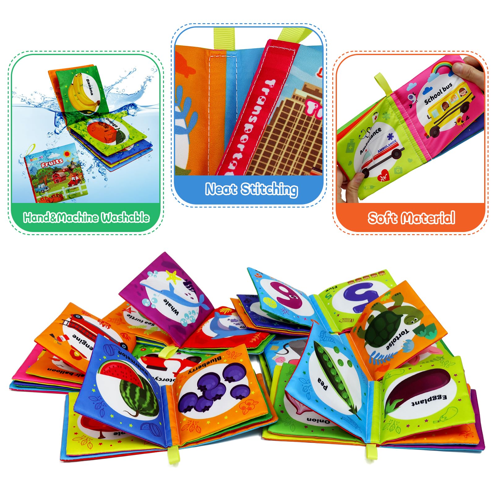 Dr.Rapeti 6 Pack Soft Books, Cloth Book, Bath Book, Baby Book, Crinkle Book