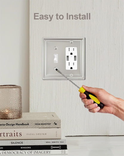 2-Pack Combination 1 Toggle/1 Decorator Wall Plate, Metal Switch Plate and Outlet Cover, Satin Nickel, Midsize, A035 Series