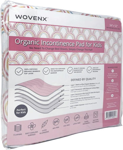 Organic Incontinence Pads for Kids & Toddlers - 5 Layer Waterproof Protectors for Overnight Bed