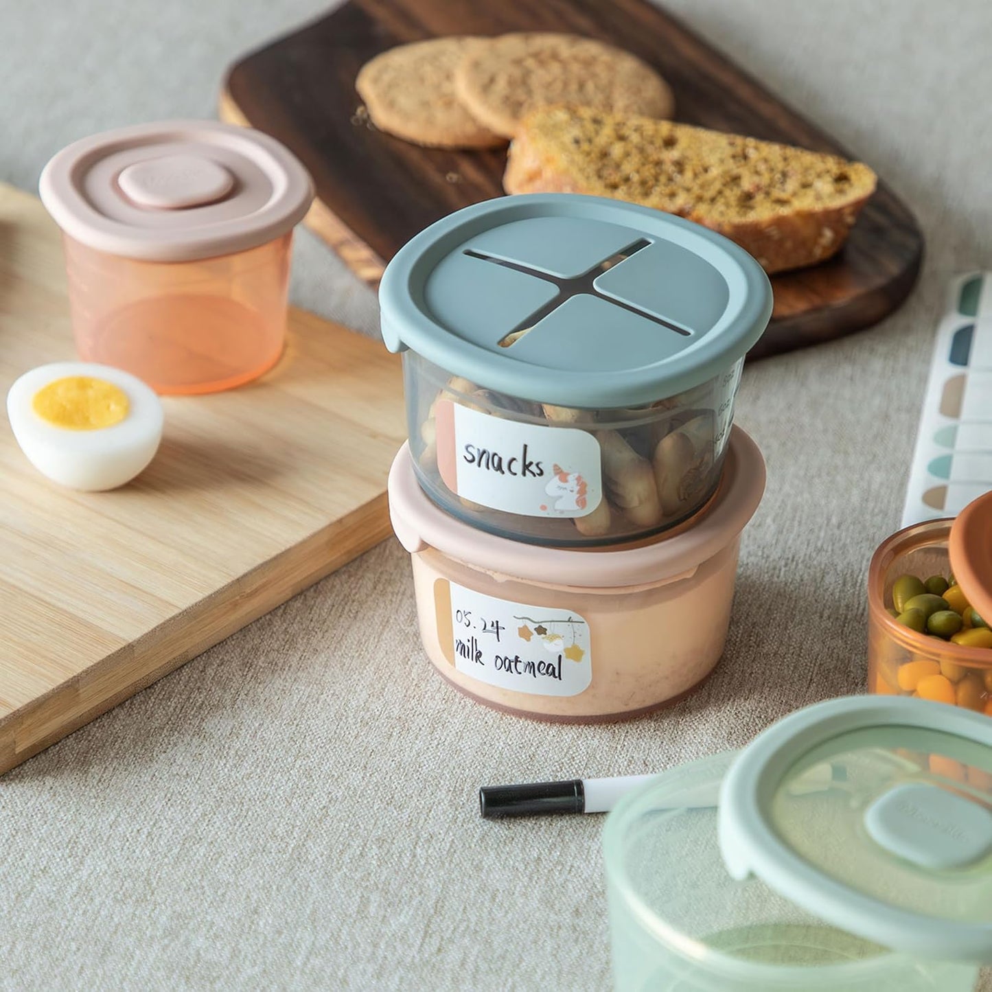 Moonkie Silicone Baby Food Containers | 8oz/4 oz Baby Food Storage Jars with Airtight Lids and A
