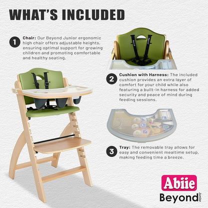 Abiie Beyond Junior Wooden High Chair with Tray - Adjustable and Convertible High Chair for Babies