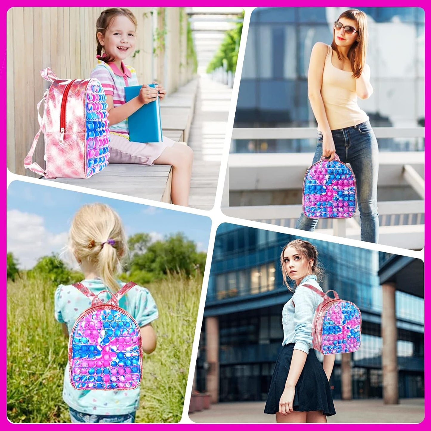 SCIONE Pop Backpack Fidget Toy for Girls, Easter Gifts for Kids School Bookbag, Large Capacity Push Bubble Backpack Fidget Toys Easter Birthday Fidgets Gifts for Girls
