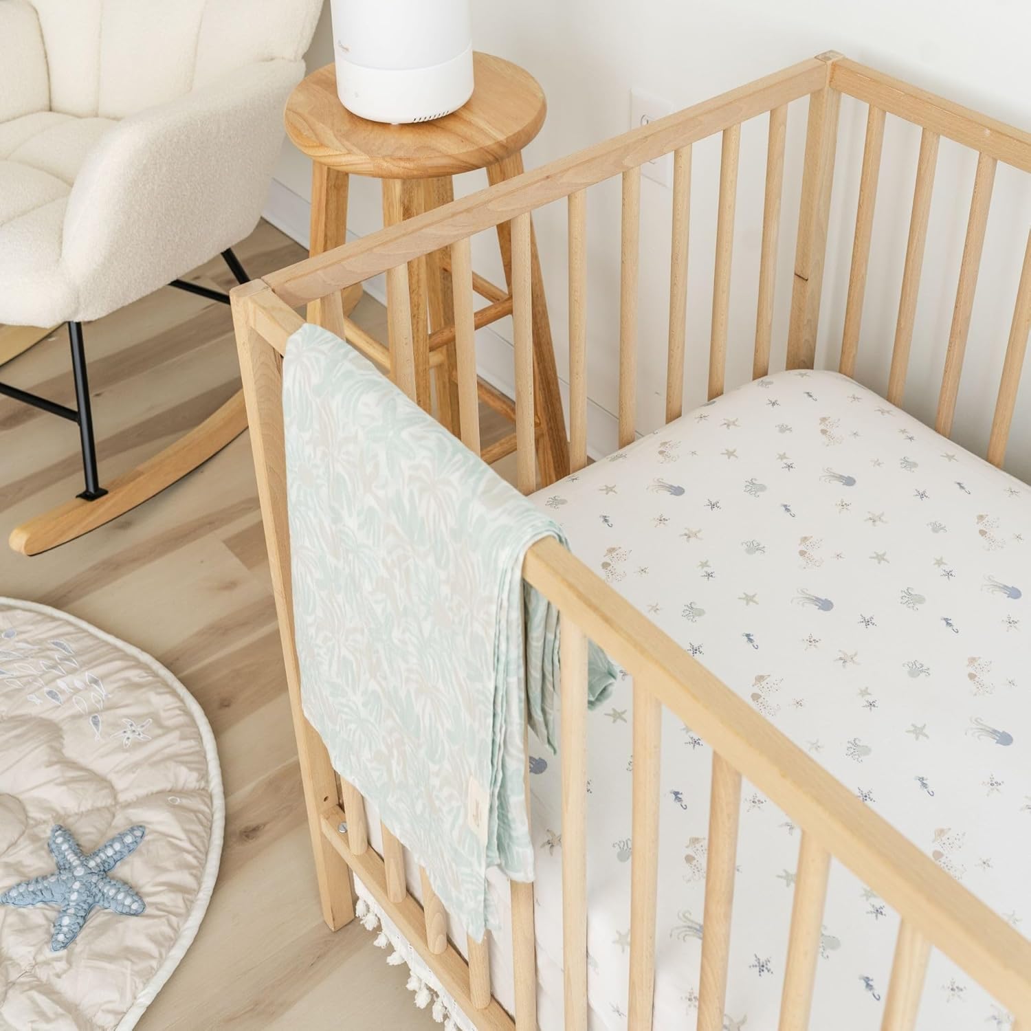Crane Baby 100% Cotton Animal Nursery Sheet with Jellyfish Design, Neutral Crib Sheets, Fitted