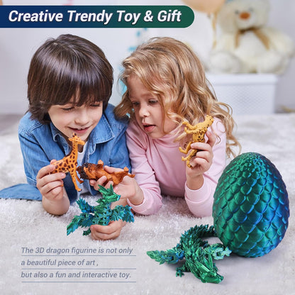 Antetek 3D Printed Dragon with Wings，3D Printed Dragon Egg，3D Printed Dragon in Egg， Movable Articulated Crystal Dragon Eggs with Dragon Inside with Wings