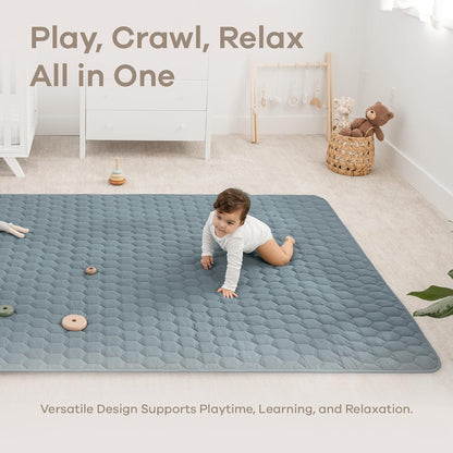 Comfy Cubs Rectangle Kids Play Mat - Large 60 x 96 inches Soft Quilted Baby Floor Mat with Non-Slip Bottom - Plush Design for Toddlers' Playtime and Relaxation - Comfortable and Durable - Pacific Blue