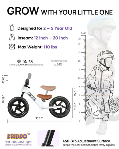 KRIDDO Toddler Balance Bike 2 Year Old, Gift for 2-3 Boys Girls, Adjustable