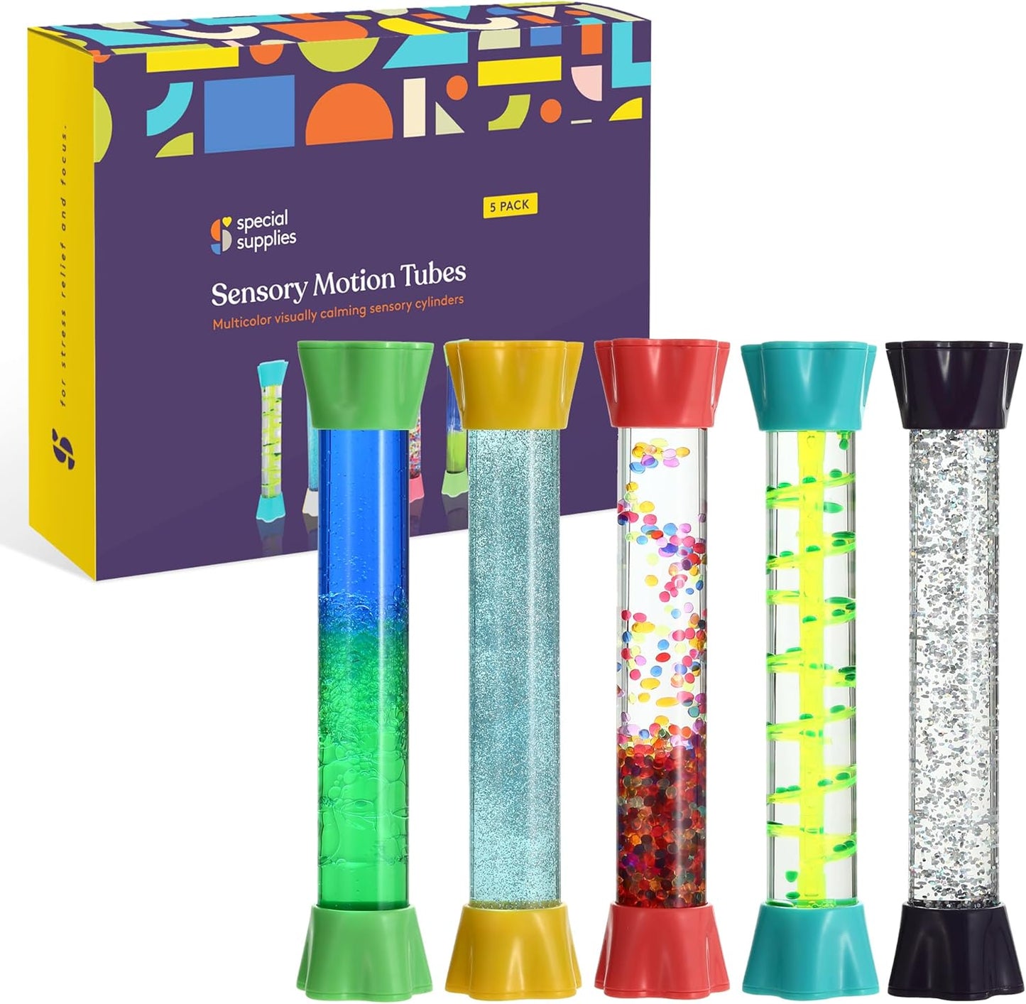 Special Supplies Liquid Motion Bubbler Toy Cool Tubes 5-Pack Colorful Hourglass Timer with Droplet Movement, Bedroom, Sensory Play, Cool Home or School