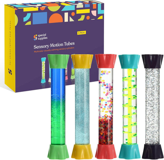 Special Supplies Liquid Motion Bubbler Toy Cool Tubes 5-Pack Colorful Hourglass Timer with Droplet Movement, Bedroom, Sensory Play, Cool Home or School