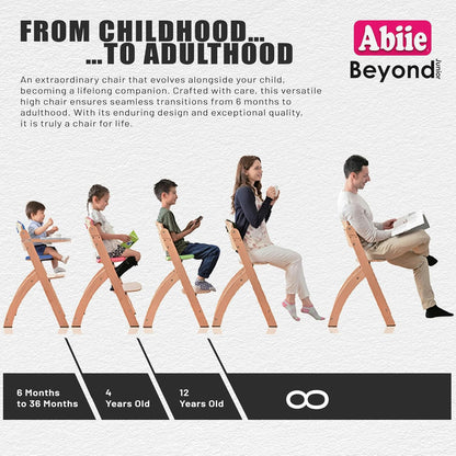 Abiie Beyond Junior Wooden High Chair with Tray - Adjustable and Convertible High Chair for Babies
