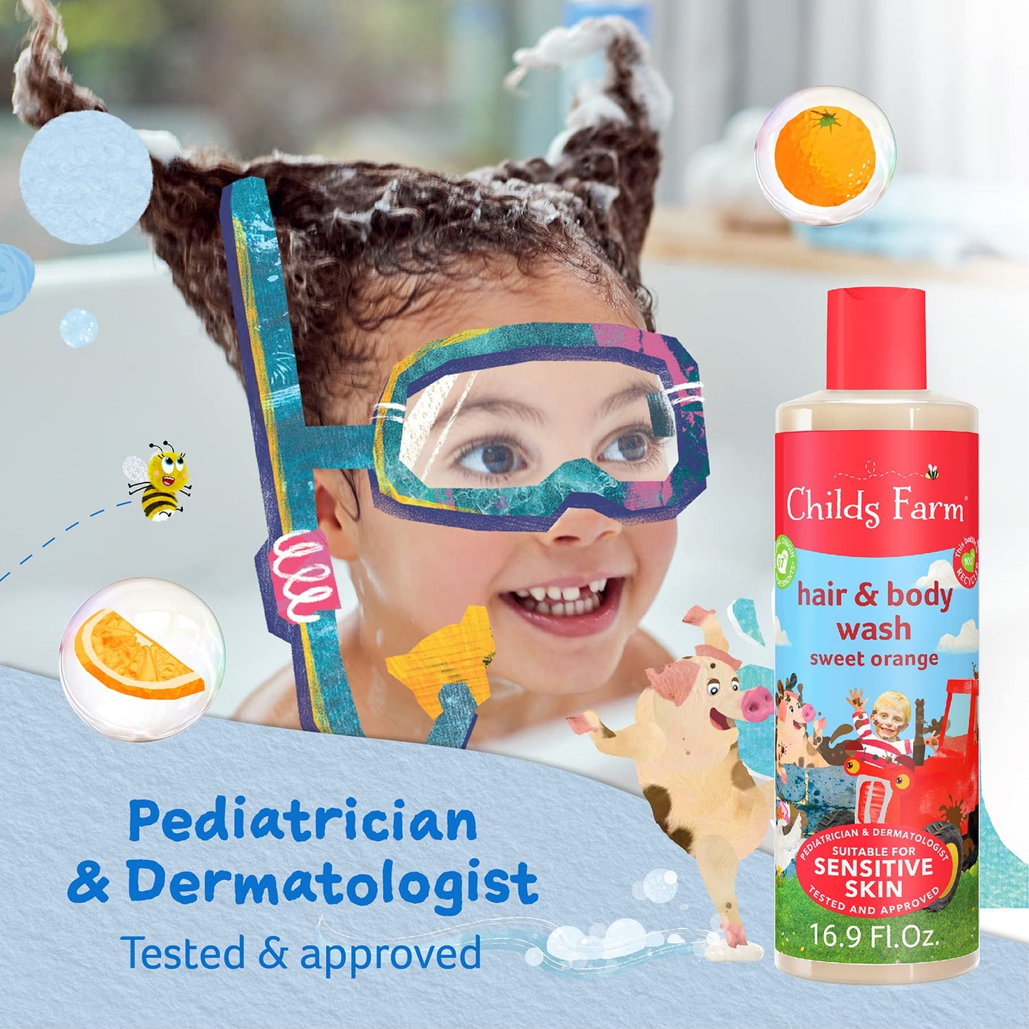 Childs Farm, Kids Hair & Body Wash for Dry, Sensitive Skin, Organic Sweet Orange, Gently Cleanses