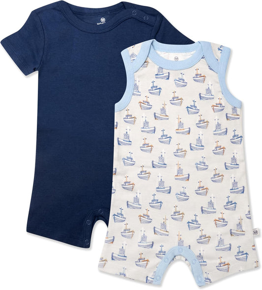 HonestBaby Short Sleeve and Tank Romper 100% Organic Cotton for Infant Baby and Toddler Boys