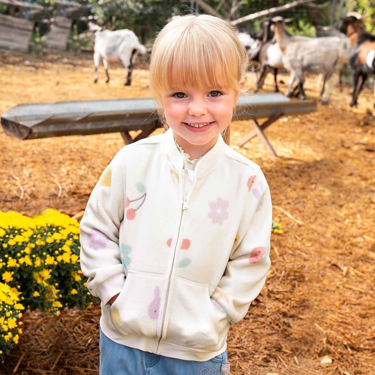 DAVE & BELLA Kids Printed Polar Fleece Jacket Toddler Baby Boys Girls Zip Up Long Sleeve Spring Fall Warm Outerwear Coat