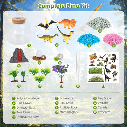 Dinosaur Light Up Terrarium for Boys – DIY Prehistoric Garden with LED | STEM Toy & Craft Gift for Kids Ages 4-8, Perfect for Birthday or Christmas