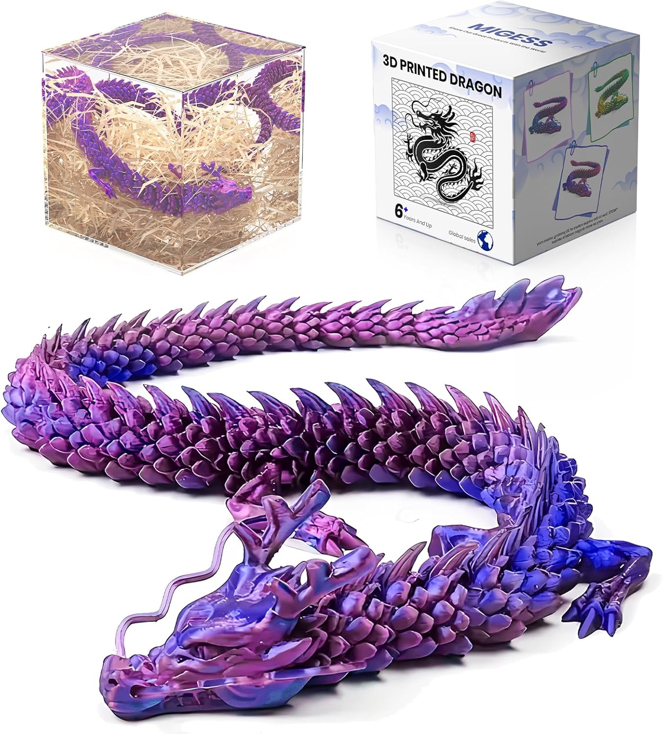 3D Printed Dragon,Chinese Dragon,Dragon Statue,Fidget Toys,18 in,Fidget Toys for Autism/ADHD,3D Printed Present Toy, Executive Desk Toys,Home Office Decor