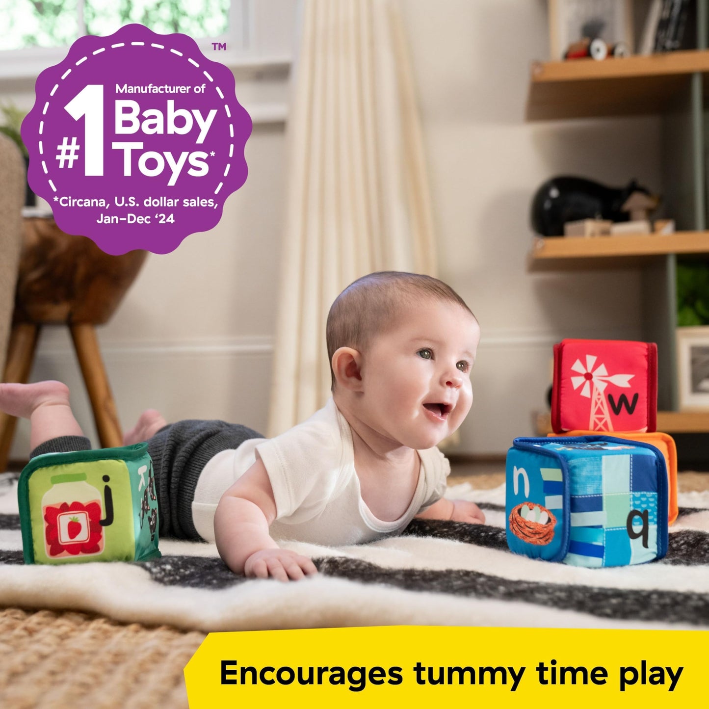 Baby Einstein Alpha Stacks Baby Learning Blocks, Soft, Multisensory Stacking Toys with Letters A-Z