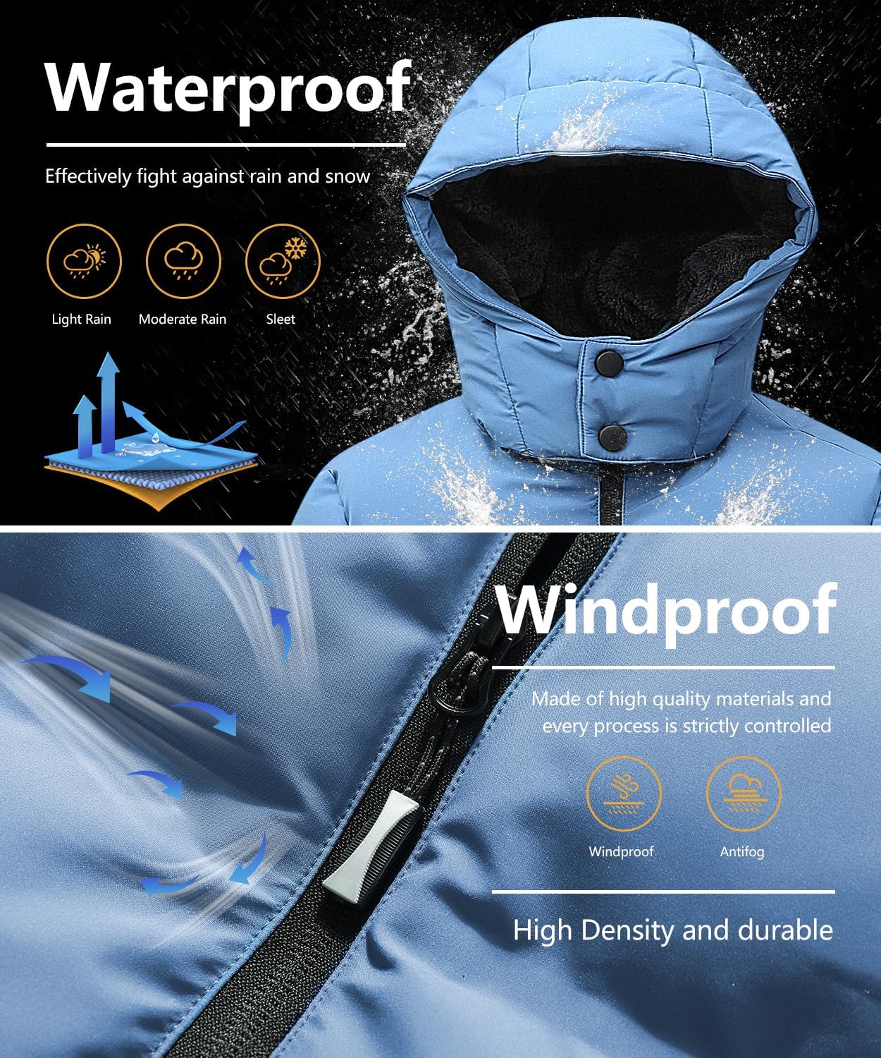 Kids Boy's Winter Coat Fleece Lined Waterproof Jacket Puffy Cotton Coat Thick Hooded Down Outdoor Coats