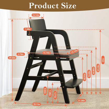 Solid Wood High Chair for Toddlers to Teens, Adjustable Height Toddler Dining Chair, Easy to Clean