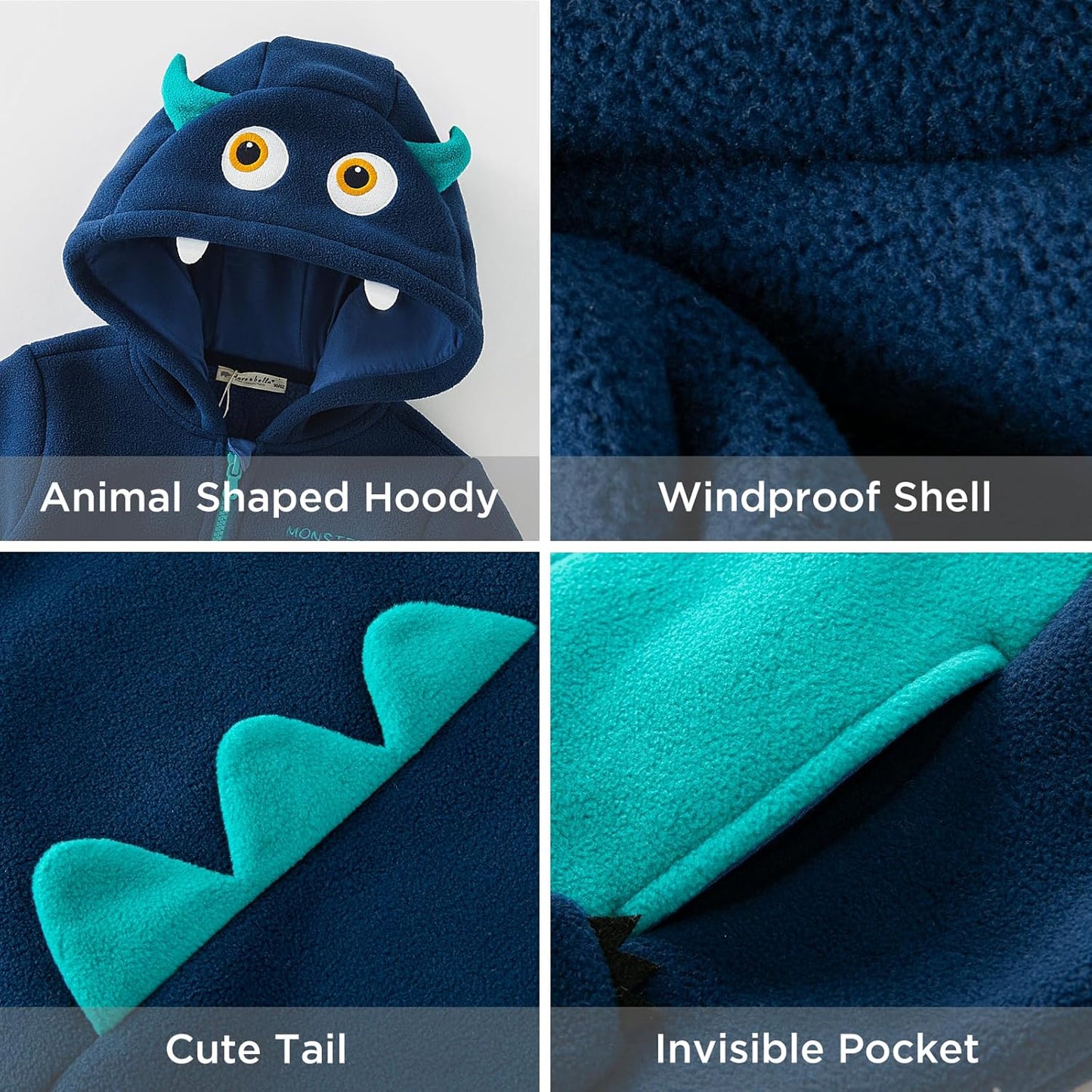 DAVE&BELLA Toddler Fleece Jacket, Baby Boys Girls Animal-shaped Hooded Zipper Long Sleeve Warm Spring Autumn Outerwear Coat