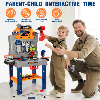 TooyBing Kids Tool Bench Set with Electric Drill and Realistic Tools, Construction Workbench