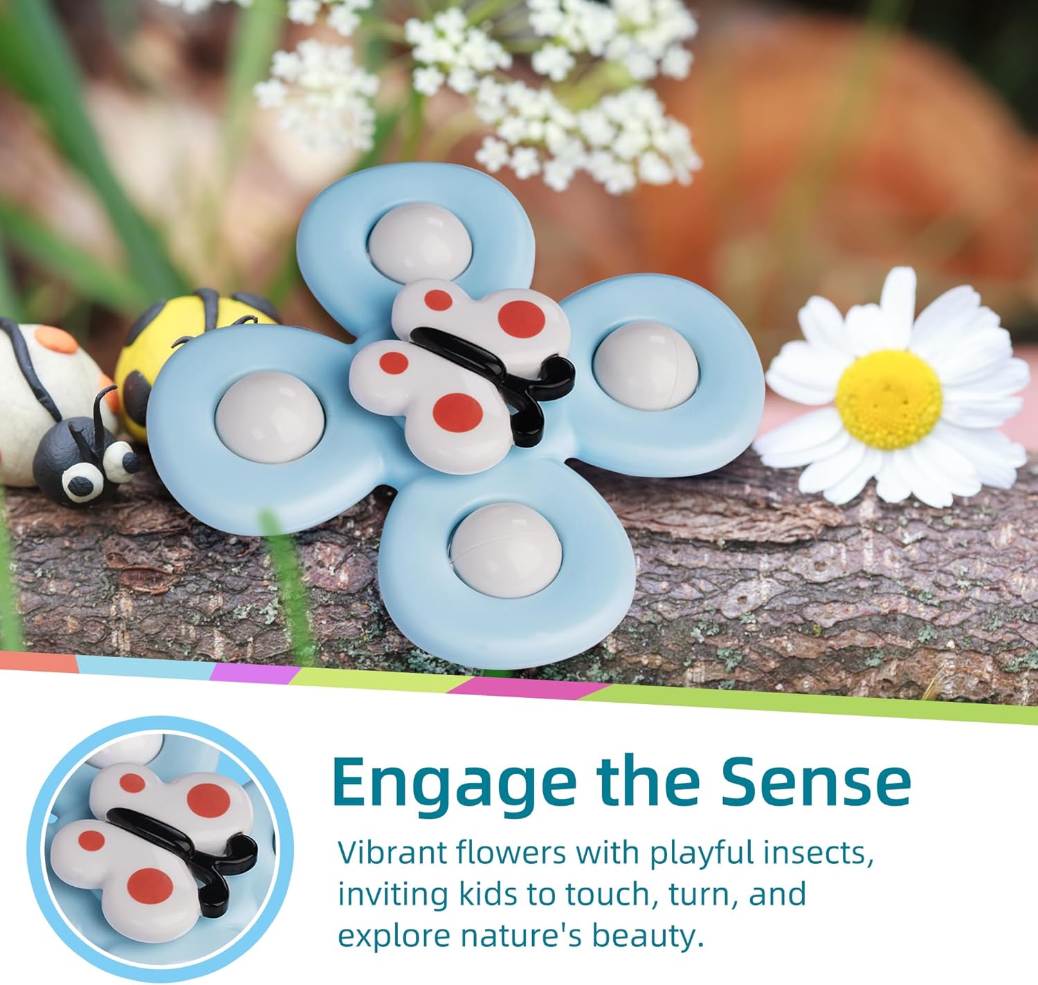 LiKee Strong Suction Cup Fidget Rotating Sensory Bath Toys for Baby 12 18 Months Airplane Car