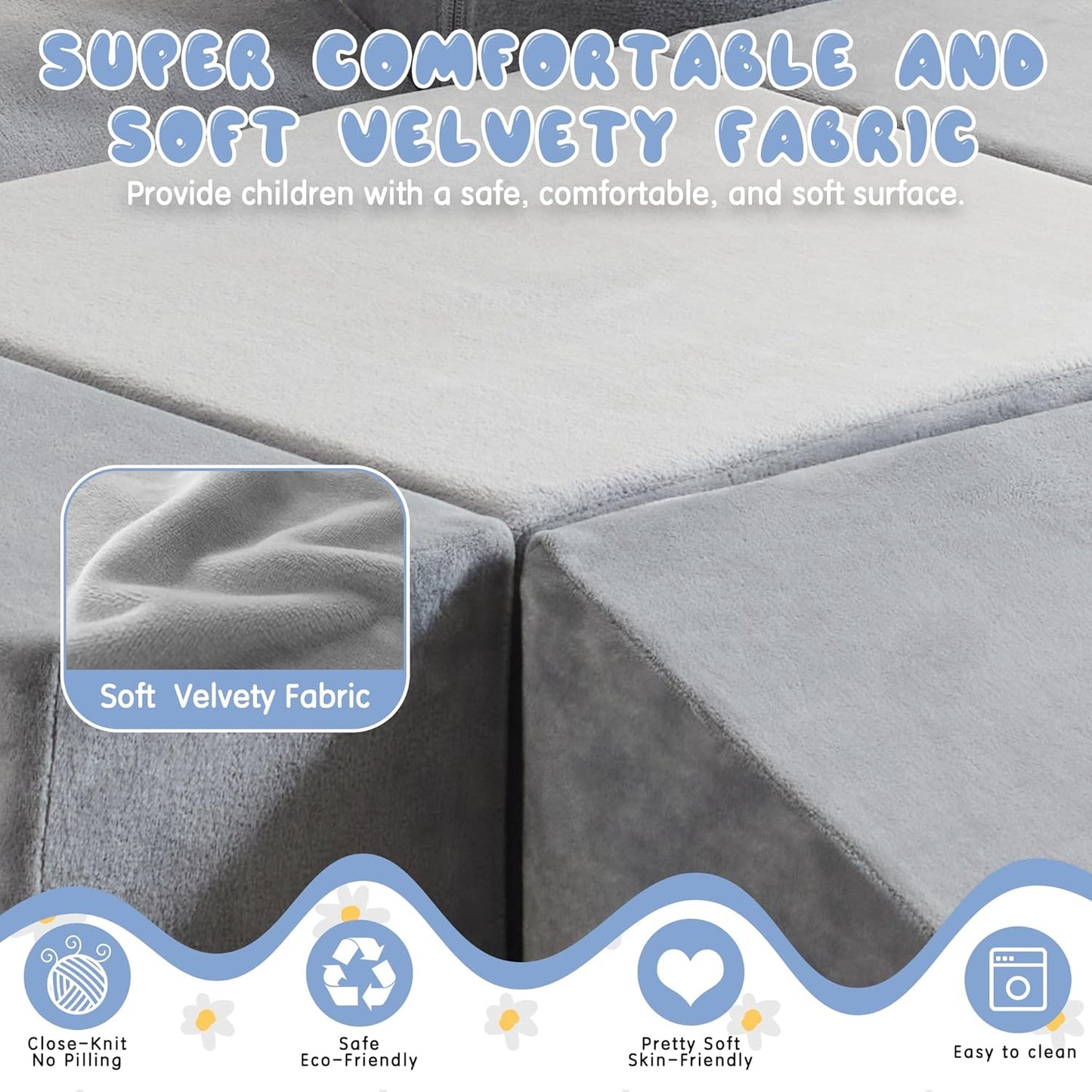 jela Foam Blocks 6Pcs Soft Play Equipment Soft Velvet, Toddler Climbing Toys Indoor Soft Play Climbing for Toddlers, Lightweight Climbing Blocks for Babies, Kids, Climb and Crawl Foam Playset