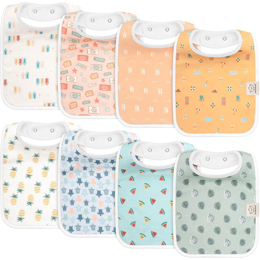 KeaBabies 8-Pack Organic Baby Bibs for Boys, Girls - Super Absorbent Cotton Drool Bibs for Baby Girl & Boy, Teething Toddler, Drooling Newborn, Ultra Soft & Machine Washable (Beach Day)