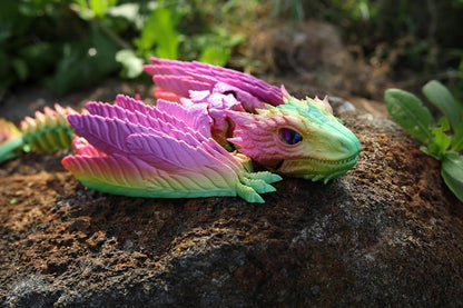 Feathered Wyvern Dragon，3D Printed Dragon with Wings，Articulated Dragon，Fidget Toy Surprise，Desktop Pet (Rainbow)