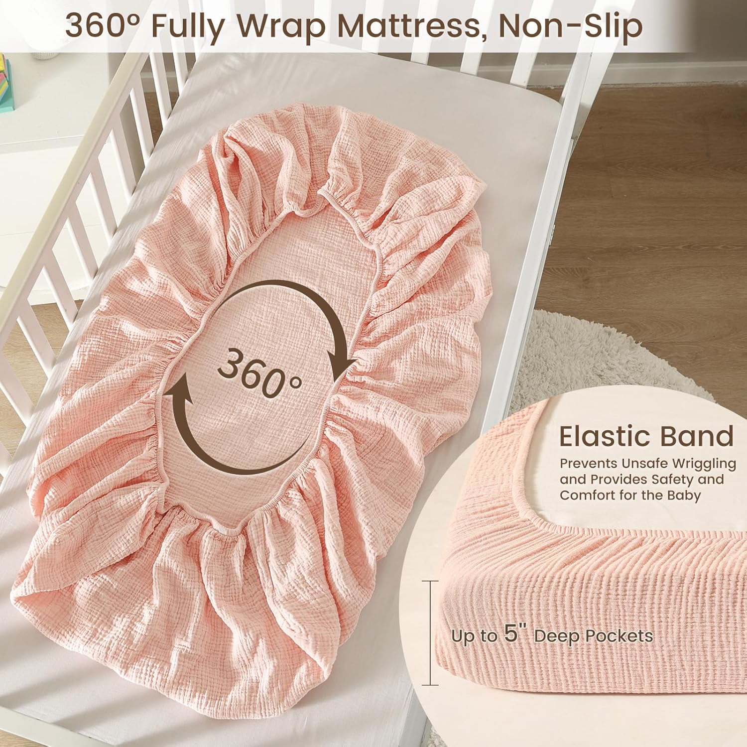 david's kids Muslin Mini Crib Sheets, 2 Pack Cotton Pack N Play Sheets for Boys Girls Neutral, Soft