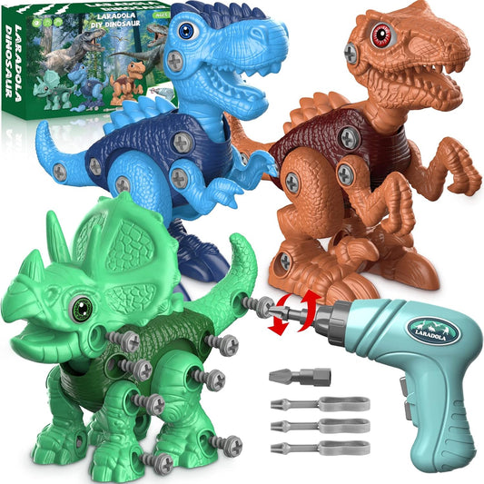 Laradola Dinosaur Toys for 3 4 5 6 7 8 Year Old Boys, Take Apart Dinosaur Toys for Kids 3-5 5-7 STEM Construction Building Kids Toy with Electric Drill, Party Christmas Birthday Gifts Boys Girls