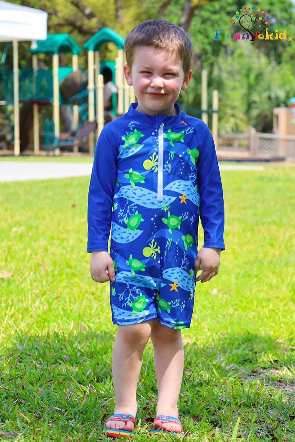 Funnycokid Baby Swimsuit Boy Toddler Bathing Suit Rash Guard UPF 50+ Swimwear 6 Months-4T