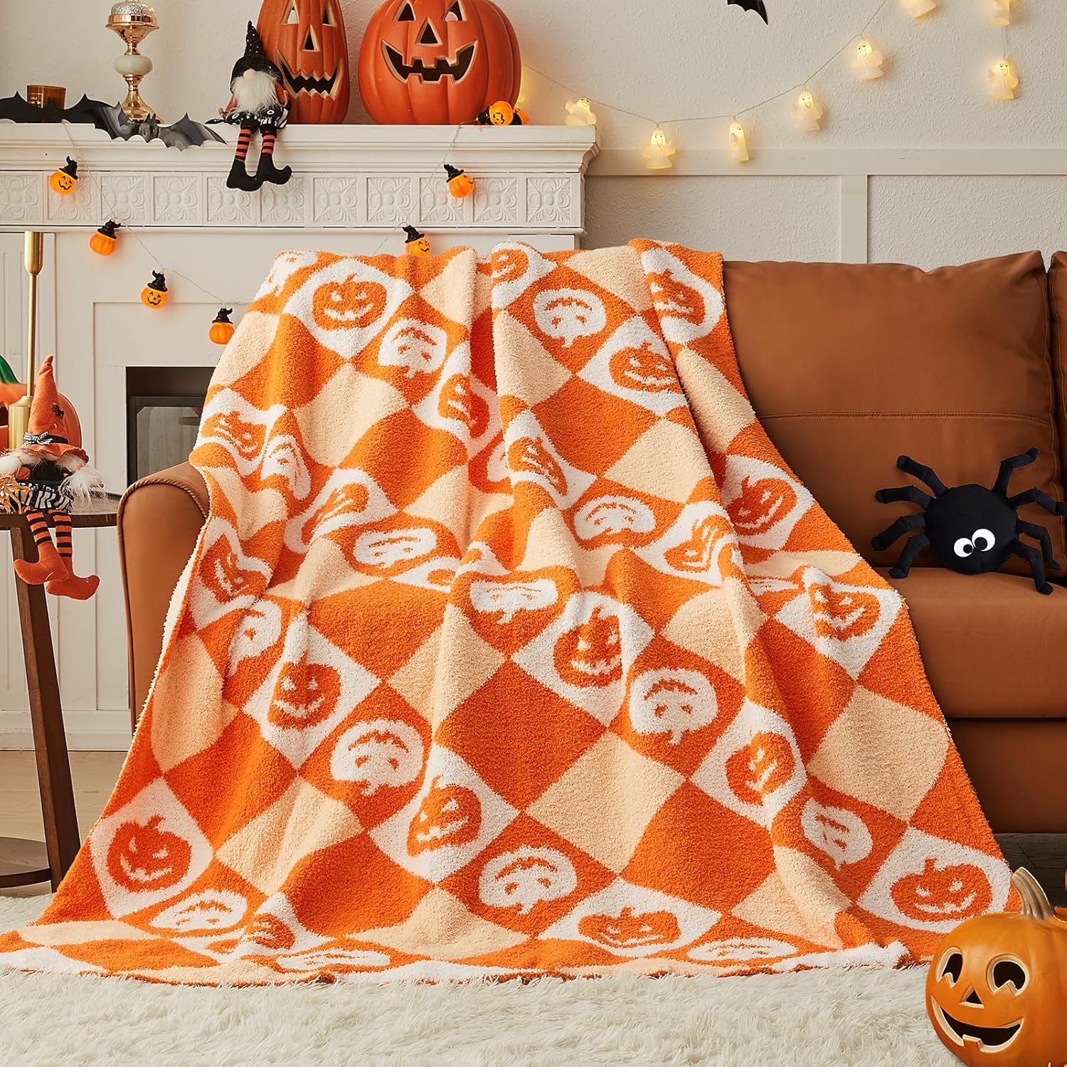 CYMULA Halloween Knit Throw Blanket - Pumpkin Blanket for Couch, Soft Cozy Lightweight Fluffy