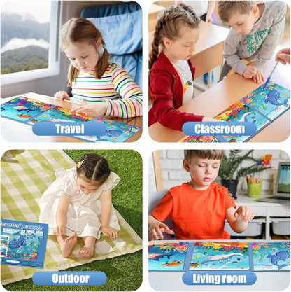Magnetic Puzzles for Toddlers 3-5 , 75-Pieces Travel Toys , Sea Puzzles Ages 4-6, Educational Learning Magnets, Road Car Trip & Airplane Activities Toys for 3 4 5 6 7 Girls Boys Gift