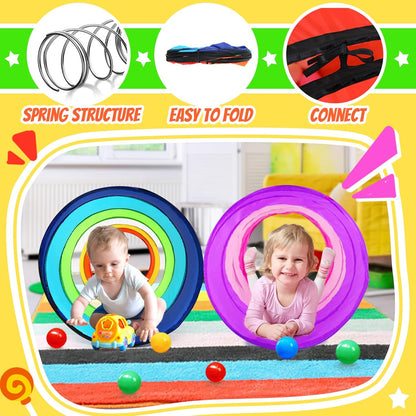 Kids Play Tunnel Tent for Toddler, 2 Pack 6-ft Pop Up Crawl Tunnel Toy for Baby Children or Dog Cat, Collapsible Gift for Boy and Girl Play Tunnel Indoor Outdoor Game (Rainbow Tunnel+Pink Tunnel)