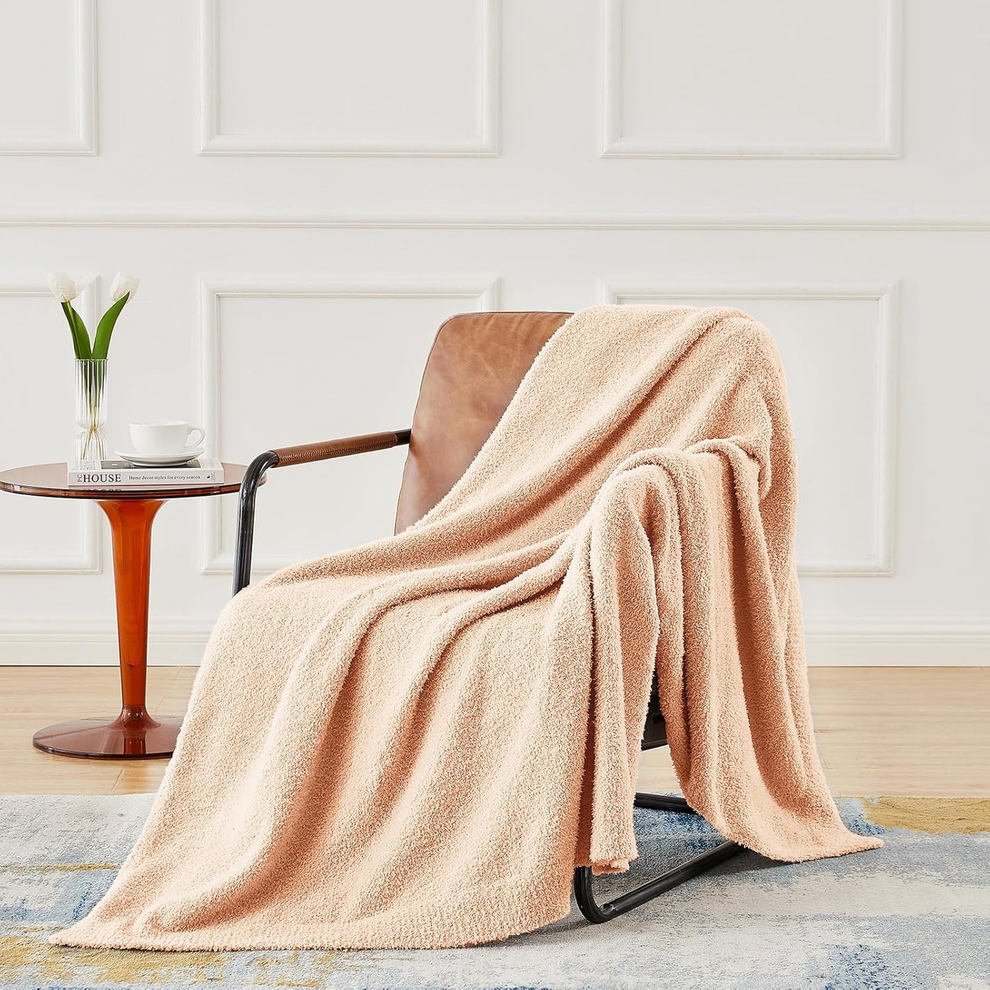 CYMULA Knit Throw Blanket for Peach Pink - Super Soft Lightweight Plush Fuzzy Fluffy Cozy Blankets
