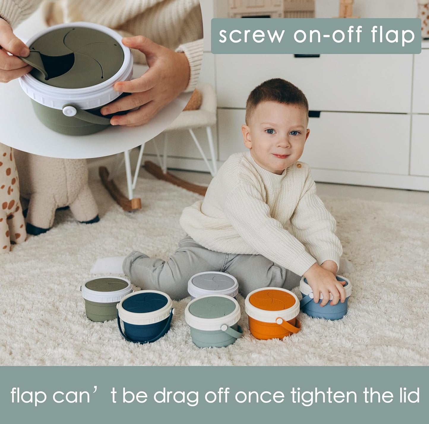 No Spill Silicone Toddler Snack Containers, Detachable Silicone Flap for Filling&Cleaning
