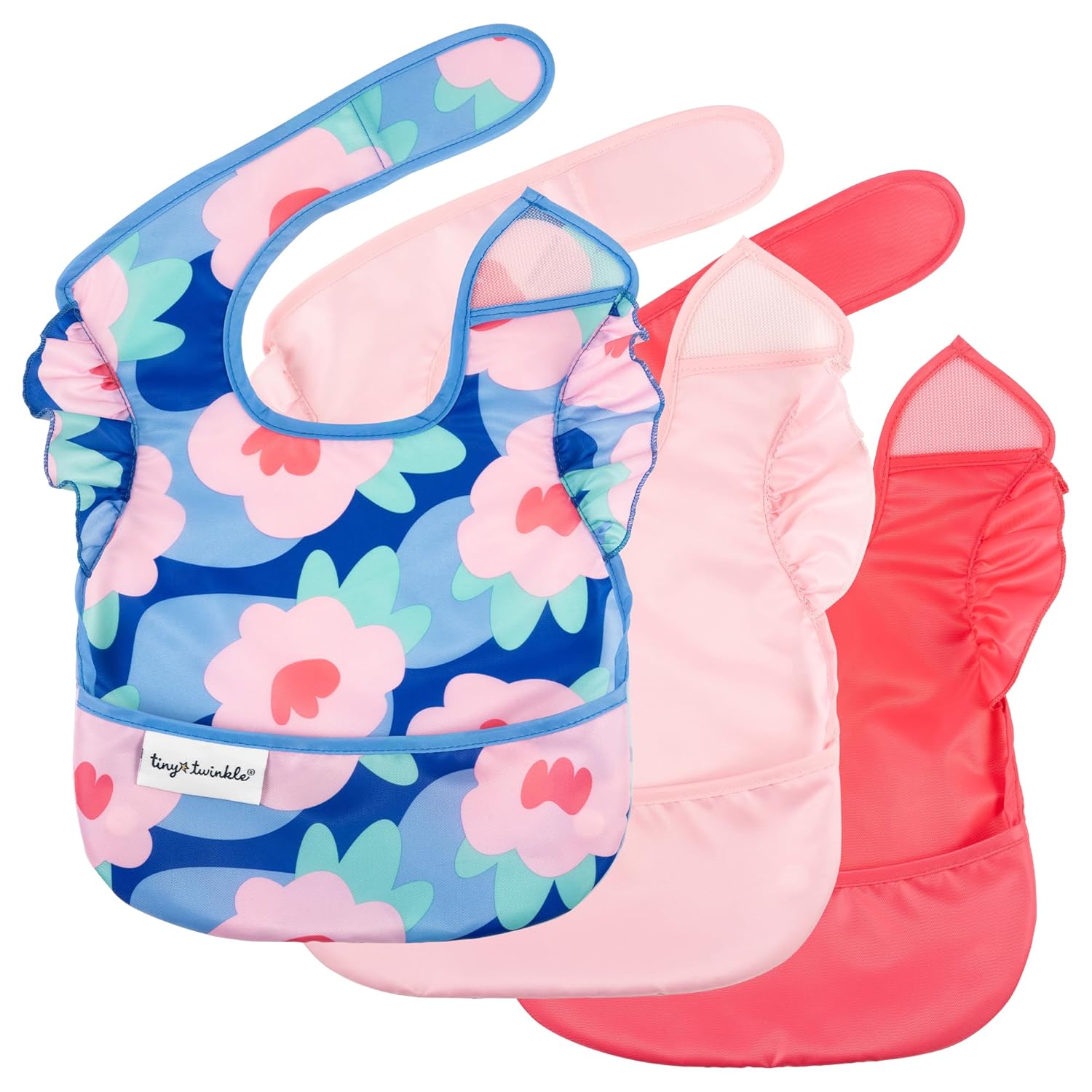 Tiny Twinkle Mess Proof Baby Bibs for Eating - Waterproof, Wipeable Bibs - Toddler Bibs - Travel