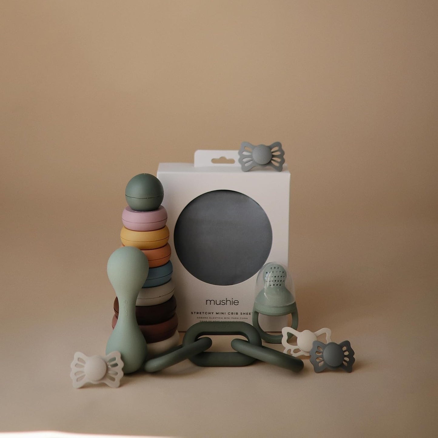 mushie Silicone Baby Shaker Rattle Toy | Ages 3+ Months (Cambridge Blue)