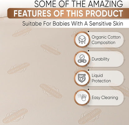 Crib Organic Mattress Protector Pad - Certified Organic Cotton Waterproof Breathable Mattress Pad Cover - 200 GSM Comfort - Deep Pocket - Fitted Comfort