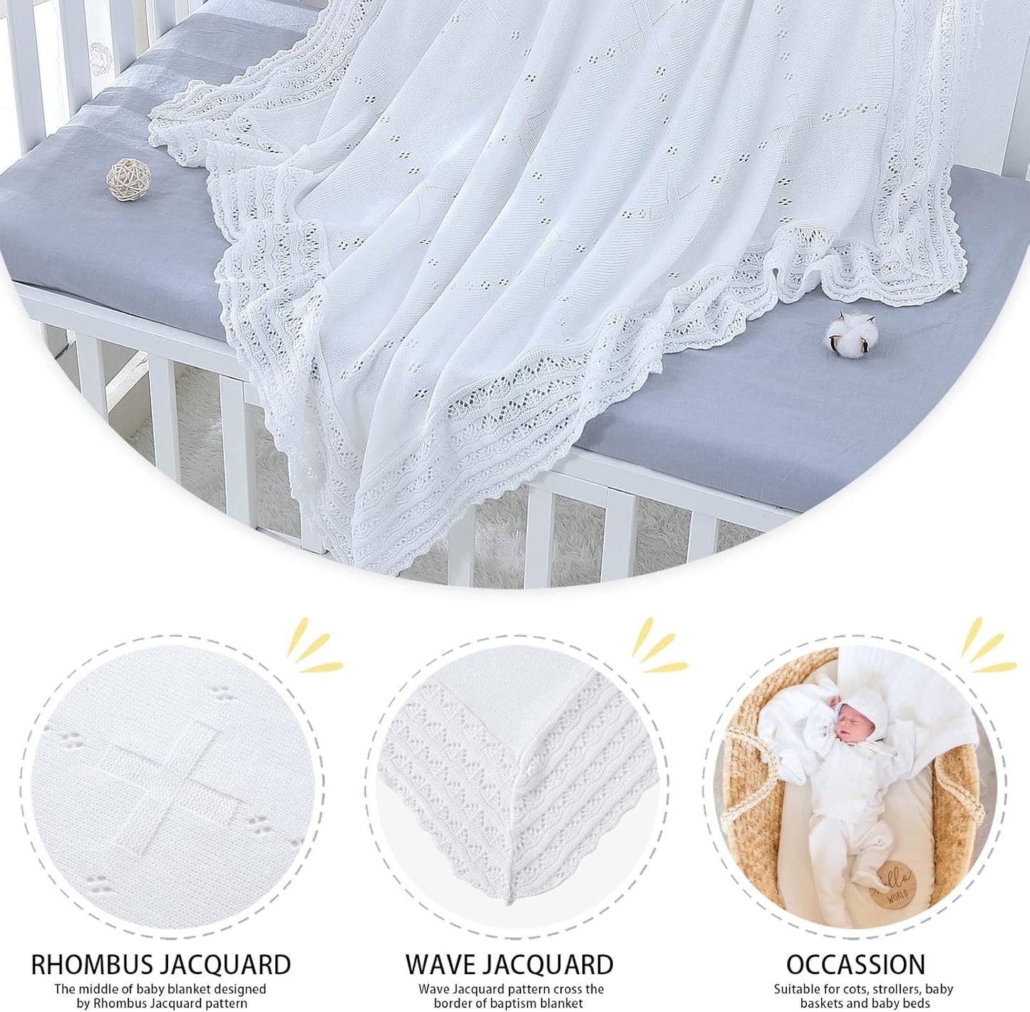 Booulfi Baby Blanket White Receiving Blanket Baptism Christening Towel for Newborn Girls Boys