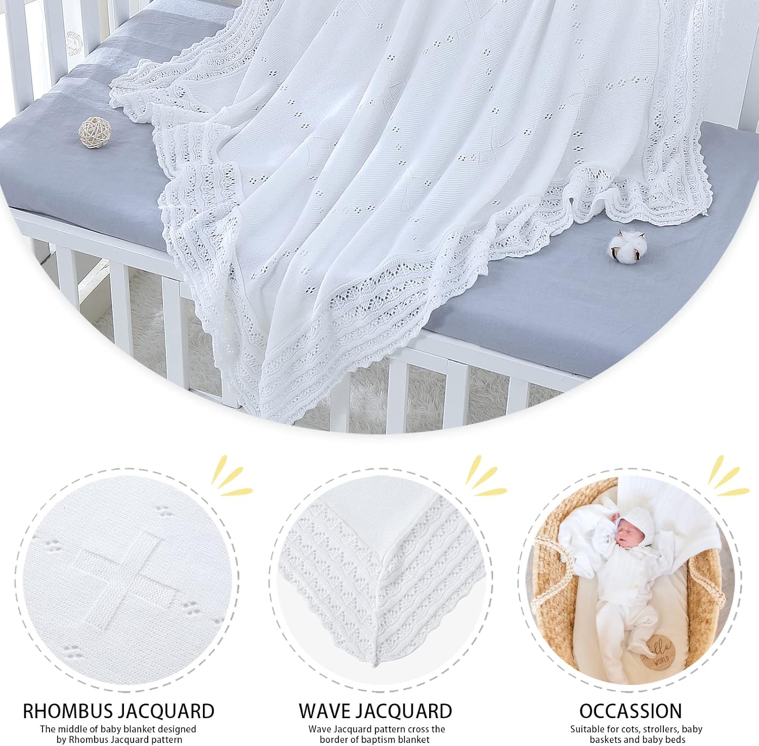 Booulfi Baby Blanket White Receiving Blanket Baptism Christening Towel for Newborn Girls Boys