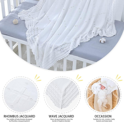 Booulfi Baby Blanket White Receiving Blanket Baptism Christening Towel for Newborn Girls Boys