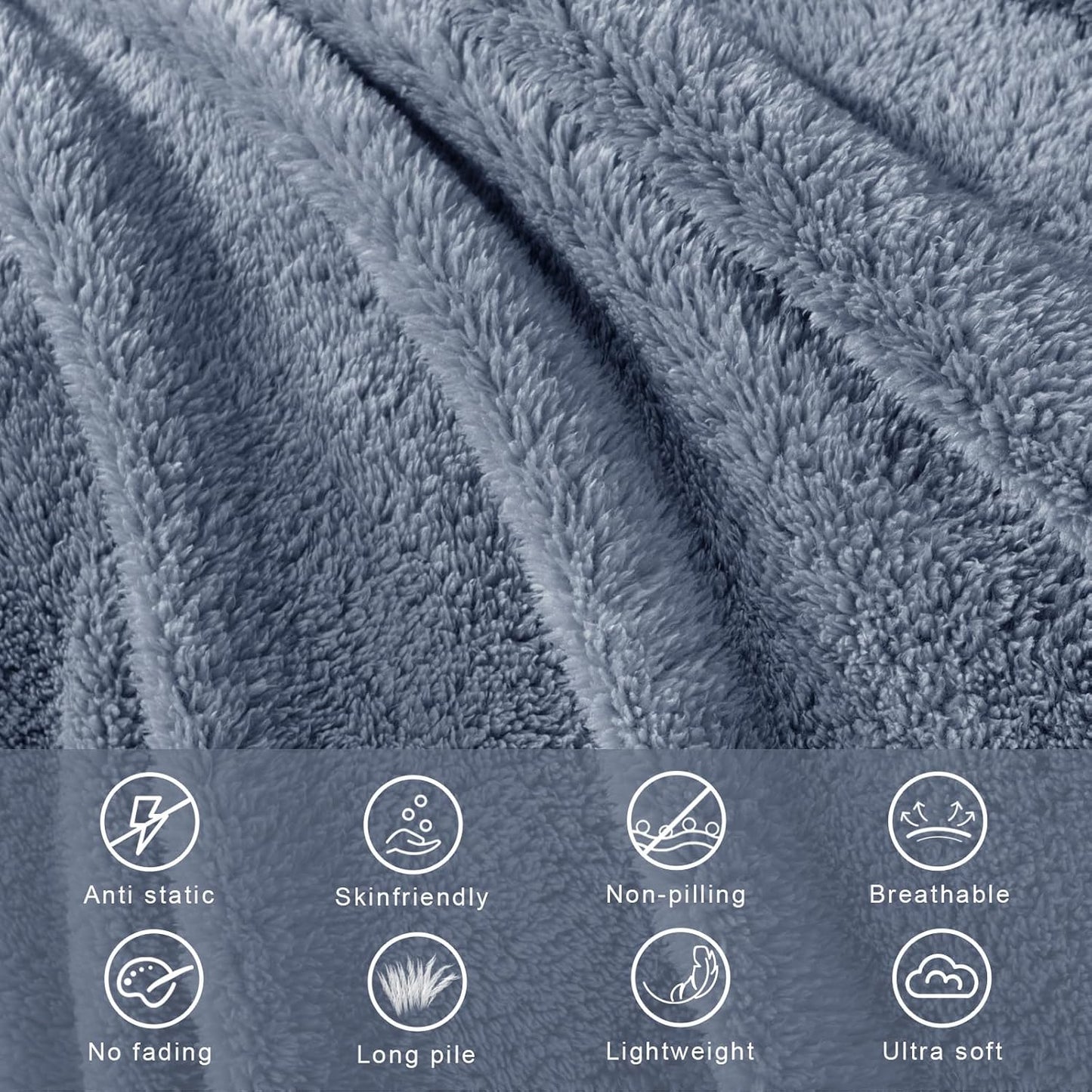 Exclusivo Mezcla Soft Fleece Throw Blanket for Couch, Super Soft Velvet Plush Bed Blanket, Fuzzy Cozy and Warm for All Seasons, 50x60 Inches, Stone Blue