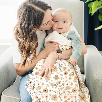 Konssy Baby Blankets for Unisex Boys Girls, Super Soft Nursery Minky Blankets with Muslin Cotton Front and Dotted Fleece Backing, Printed Bed Throws Newborn