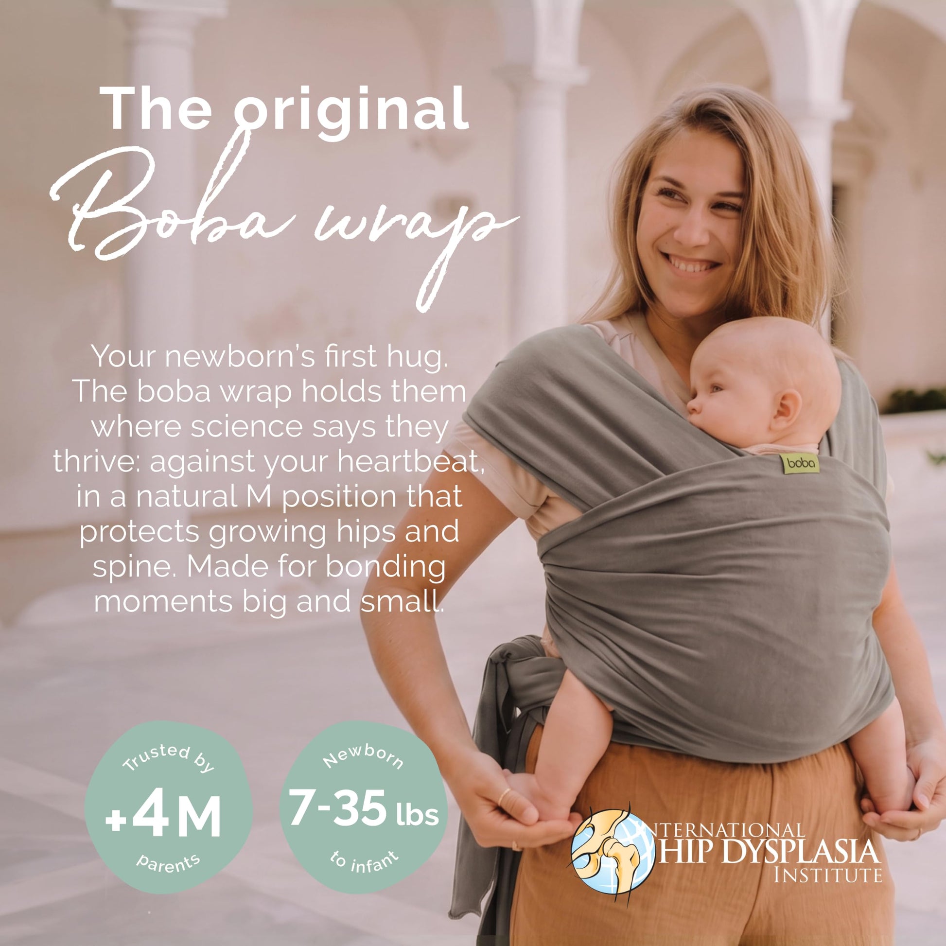 Boba Baby Wrap Carrier - Stretch Cotton Newborn Sling, Grey