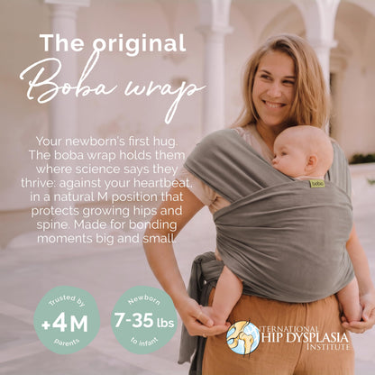 Boba Baby Wrap Carrier - Stretch Cotton Newborn Sling, Grey