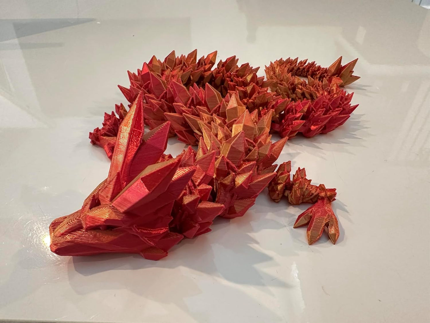 Crystal Dragon - Articulated Flexi Dragon - 3D Printed Gift (Baby, Red/Gold)